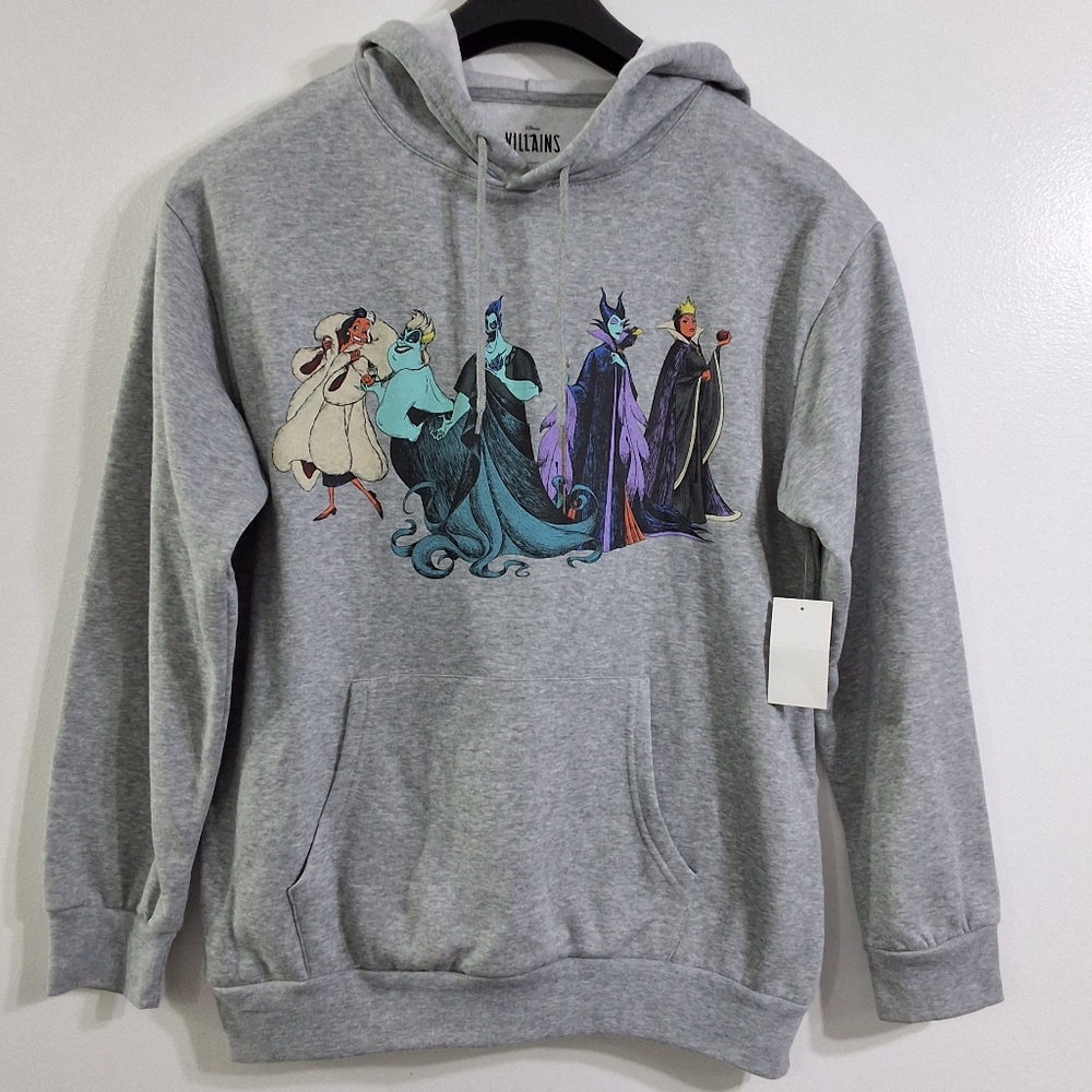 Disney Villians Women's Heather Grey Graphic Hoodie, Size Large(12-14), NWT